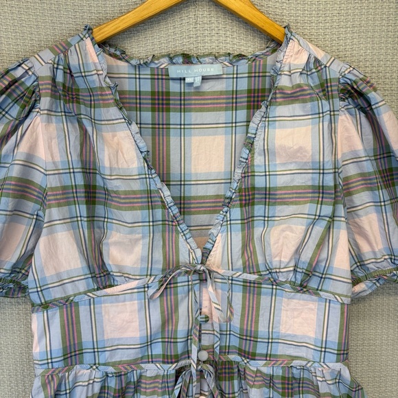 Hill House Sabrina Nap Dress Spring Plaid Blue Pink Cottagecore Farmhouse XL - Picture 2 of 9